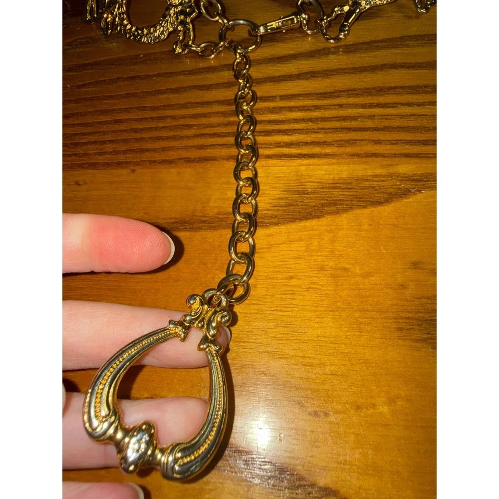 Vintage Inspired Ornate Gold Chain Waist Belt Cherub Heart Statement Accessory